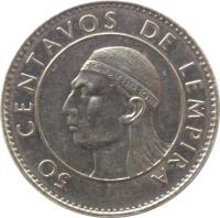 reverse of 50 Centavos (1991 - 2007) coin with KM# 84a from Honduras. Inscription: 50 CENTAVOS DE LEMPIRA