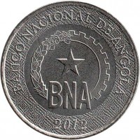 obverse of 50 Centimos - National Bank of Angola (2012) coin with KM# 107 from Angola. Inscription: BANCO NACIONAL DE ANGOLA BNA 2012