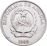 obverse of 5 Kwanzas (1999) coin with KM# 99 from Angola. Inscription: REPUBLICA DE ANGOLA 1999