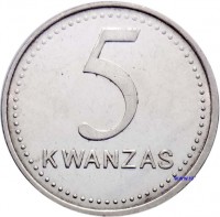 reverse of 5 Kwanzas (1999) coin with KM# 99 from Angola. Inscription: 5 KWANZAS