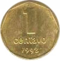 reverse of 1 Centavo - Octagonal (1992) coin with KM# 108 from Argentina. Inscription: 1 CENTAVO 1992