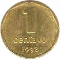 Argentina coin 1 Centavo - Octagonal (1992) reverse reverse of 1 Centavo - Octagonal (1992) coin with KM# 108 from Argentina. Inscription: 1 CENTAVO 1992