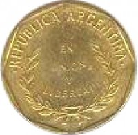 obverse of 1 Centavo - Round (1992 - 1993) coin with KM# 113 from Argentina. Inscription: .REPUBLICA ARGENTINA. EN UNION Y LIBERTAD
