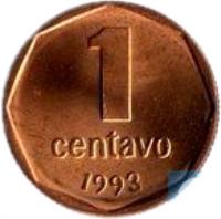 reverse of 1 Centavo (1993 - 2000) coin with KM# 113a from Argentina. Inscription: 1 centavo 1998