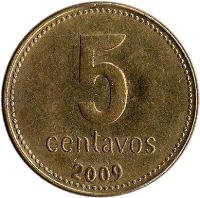 reverse of 5 Centavos - Plain edge (2006 - 2011) coin with KM# 109b from Argentina. Inscription: 5 centavos 2007