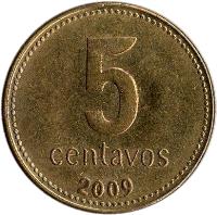 Argentina coin 5 Centavos - Plain edge (2006 - 2011) reverse reverse of 5 Centavos - Plain edge (2006 - 2011) coin with KM# 109b from Argentina. Inscription: 5 centavos 2007