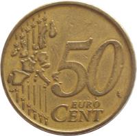 reverse of 50 Euro Cent - Albert II - 1'st Map; 1'st Type; 1'st Portrait (1999 - 2006) coin with KM# 229 from Belgium. Inscription: 50 EURO CENT LL