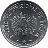 Bolivia coin 50 Centavos (2010) obverse obverse of 50 Centavos (2010) coin with KM# 216 from Bolivia. Inscription: ESTADO PLURINACIONAL DE BOLIVIA