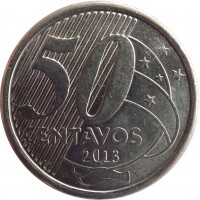 reverse of 50 Centavos (2002 - 2015) coin with KM# 651a from Brazil. Inscription: 50 CENTAVOS 2013