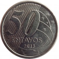Brazil coin 50 Centavos (2002 - 2015) reverse reverse of 50 Centavos (2002 - 2015) coin with KM# 651a from Brazil. Inscription: 50 CENTAVOS 2013