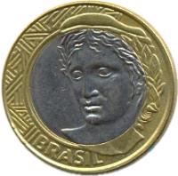 Brazil coin 1 Real (1998 - 1999) obverse obverse of 1 Real (1998 - 1999) coin with KM# 652 from Brazil. Inscription: BRASIL