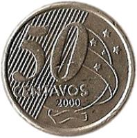 Brazil coin 50 Centavos (1998 - 2001) reverse reverse of 50 Centavos (1998 - 2001) coin with KM# 651 from Brazil. Inscription: 50 CENTAVOS 1998