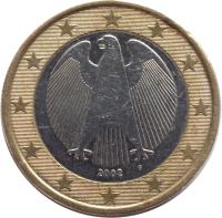obverse of 1 Euro - 1'st Map (2002 - 2006) coin with KM# 213 from Germany. Inscription: 2003 A