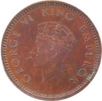 obverse of 1/2 Pice - George VI (1938 - 1940) coin with KM# 528 from India. Inscription: GEORGE VI KING EMPEROR