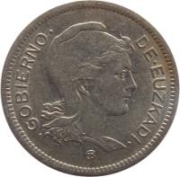 obverse of 1 Peseta - Euzkadi (1937) coin with KM# 1 from Spain. Inscription: GOBIERNO DE EUZKADI