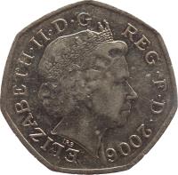 United Kingdom coin 50 Pence - Elizabeth II - Heroic Actions - 4'th Portrait (2006 - 2007) obverse obverse of 50 Pence - Elizabeth II - Heroic Actions - 4'th Portrait (2006 - 2007) coin with KM# 1058 from United Kingdom. Inscription: ELIZABETH · II · D · G REG · F · D · 2006 IRB