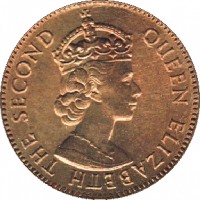 obverse of 5 Cents - Elizabeth II - 1'st Portrait (1973 - 1979) coin with KM# 34 from Belize. Inscription: QUEEN ELIZABETH THE SECOND