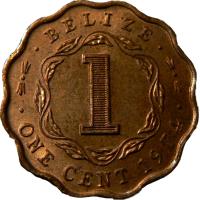 reverse of 1 Cent - Elizabeth II - 1'st Portrait (1973 - 1976) coin with KM# 33 from Belize. Inscription: · BELIZE · 1 · ONE CENT 1973 ·