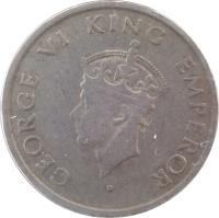 obverse of 1/2 Rupee - George VI (1946 - 1947) coin with KM# 553 from India. Inscription: GEORGE VI KING EMPEROR