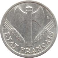 obverse of 1 Franc - Lighter (1942 - 1944) coin with KM# 902 from France. Inscription: ETAT FRANÇAIS