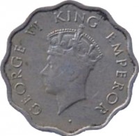 obverse of 1 Anna - George VI (1938 - 1940) coin with KM# 536 from India. Inscription: GEORGE VI KING EMPEROR