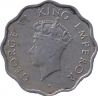 India coin 1 Anna - George VI (1938 - 1940) obverse obverse of 1 Anna - George VI (1938 - 1940) coin with KM# 536 from India. Inscription: GEORGE VI KING EMPEROR