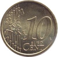 reverse of 10 Euro Cent - 1'st Map (2002 - 2007) coin with KM# 213 from Italy. Inscription: 10 EURO CENT LL