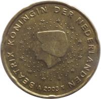 obverse of 20 Euro Cent - Beatrix - 1'st Map (1999 - 2006) coin with KM# 238 from Netherlands. Inscription: BEATRIX KONINGIN DER NEDERLANDEN 2006