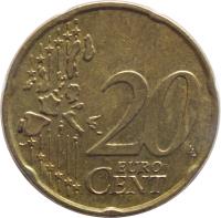 reverse of 20 Euro Cent - Beatrix - 1'st Map (1999 - 2006) coin with KM# 238 from Netherlands. Inscription: 20 EURO CENT LL