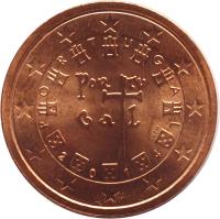 Portugal coin 2 Euro Cent (2002 - 2015) obverse obverse of 2 Euro Cent (2002 - 2015) coin with KM# 741 from Portugal. Inscription: P O R T U G A L POR TV GA L VS INCM 2 0 0 2