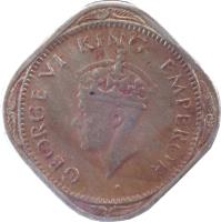 obverse of 1/2 Anna - George VI (1946 - 1947) coin with KM# 535 from India. Inscription: GEORGE VI KING EMPEROR