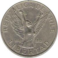 Chile coin 5 Pesos (1976 - 1980) obverse obverse of 5 Pesos (1976 - 1980) coin with KM# 209 from Chile. Inscription: REPUBLICA DE CHILE 11-IX 1973 LIBERTAD So