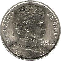 obverse of 1 Peso - LIBERTADOR B. O'HIGGINS (1976 - 1977) coin with KM# 208 from Chile. Inscription: REPUBLICA DE CHILE So LIBERTADOR B. O'HIGGINS