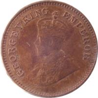 obverse of 1/2 Pice - George V (1912 - 1936) coin with KM# 510 from India. Inscription: GEORGE V KING EMPEROR