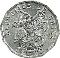 obverse of 5 Centavos (1976) coin with KM# 204a from Chile. Inscription: REPUBLICA DE CHILE So