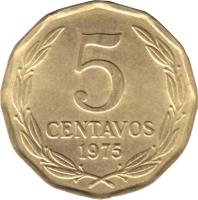 Chile coin 5 Centavos (1975 - 1976) reverse reverse of 5 Centavos (1975 - 1976) coin with KM# 204 from Chile. Inscription: 5 CENTAVOS 1975