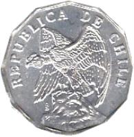 obverse of 10 Centavos (1976 - 1979) coin with KM# 205a from Chile. Inscription: REPUBLICA DE CHILE So