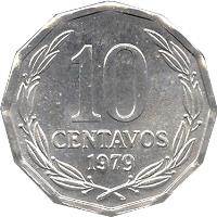 reverse of 10 Centavos (1976 - 1979) coin with KM# 205a from Chile. Inscription: 10 CENTAVOS 1978