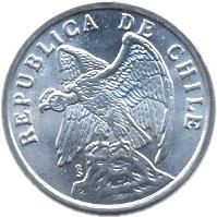 obverse of 1 Centavo (1975) coin with KM# 203 from Chile. Inscription: REPUBLICA DE CHILE So