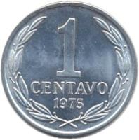 reverse of 1 Centavo (1975) coin with KM# 203 from Chile. Inscription: 1 CENTAVO 1975