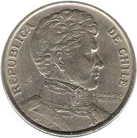 obverse of 1 Peso - BERNARDO O'HIGGINS (1975) coin with KM# 207 from Chile. Inscription: REPUBLICA DE CHILE BERNARDO O'HIGGINS So