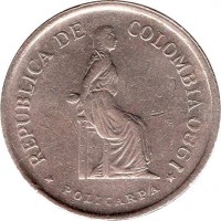Colombia coin 5 Pesos (1980 - 1989) obverse obverse of 5 Pesos (1980 - 1989) coin with KM# 268 from Colombia. Inscription: REPUBLICA DE COLOMBIA * POLICARPA * 1.981