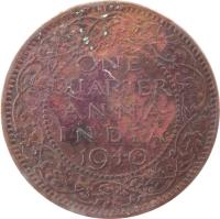 India coin 1/4 Anna - George VI (1940 - 1942) reverse reverse of 1/4 Anna - George VI (1940 - 1942) coin with KM# 531 from India. Inscription: ONE QUARTER A N N A I N D I A 1940
