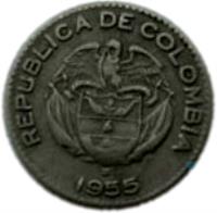 Colombia coin 10 Centavos (1952 - 1967) obverse obverse of 10 Centavos (1952 - 1967) coin with KM# 212 from Colombia. Inscription: REPUBLICA DE COLOMBIA 1955