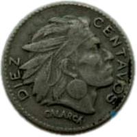 reverse of 10 Centavos (1952 - 1967) coin with KM# 212 from Colombia. Inscription: DIEZ CENTAVOS CALARCA