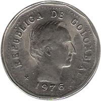 obverse of 50 Centavos (1970 - 1982) coin with KM# 244 from Colombia. Inscription: REPUBLICA DE COLOMBIA * 1976 *