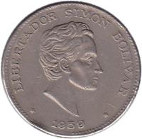 obverse of 50 Centavos (1958 - 1966) coin with KM# 217 from Colombia. Inscription: LIBERTADOR SIMON BOLIVAR 1963