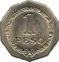 reverse of 1 Peso (1967) coin with KM# 229 from Colombia. Inscription: 1 PESO