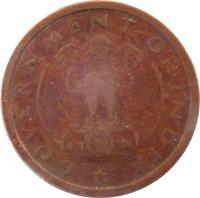 India coin 1 Pice (1950 - 1955) obverse obverse of 1 Pice (1950 - 1955) coin with KM# 1 from India. Inscription: GOVERNMENT · OF · INDIA