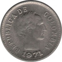 obverse of 10 Centavos (1970 - 1971) coin with KM# 243 from Colombia. Inscription: REPUBLICA DE COLOMBIA 1917